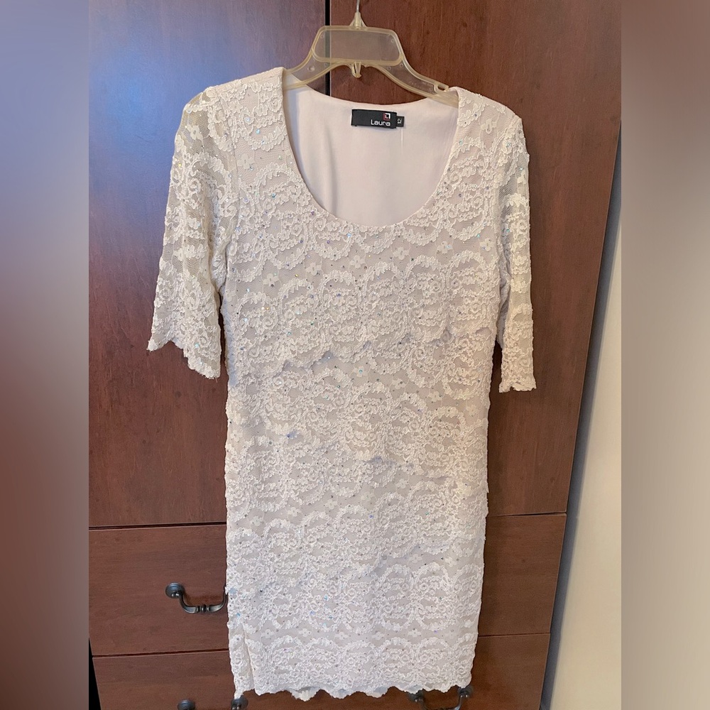 Laura Lacey Dress with Beautiful Sequin Detail - Size 12